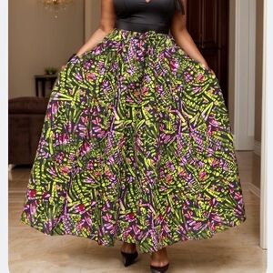 Floral Green and Purple Full Maxi Skirt